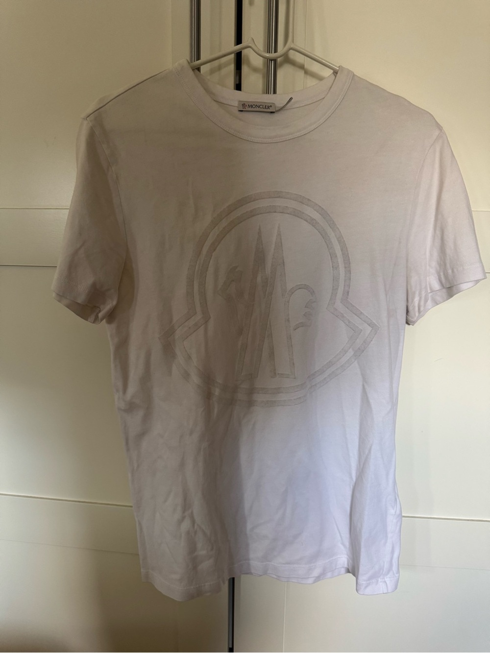 Moncler Men's Light White Tonal Logo Short Sleeve Tee